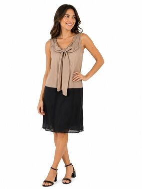 i Blues Capsule Sheath Colour Block Midi Dress Sleeveless Bow Beige Black Shift